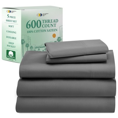 5-Star Luxury Sheet Set | 600 Thread Count 100% Cotton Sateen | Soft & Crisp Bed Sheets with Deep Pockets by California Design Den