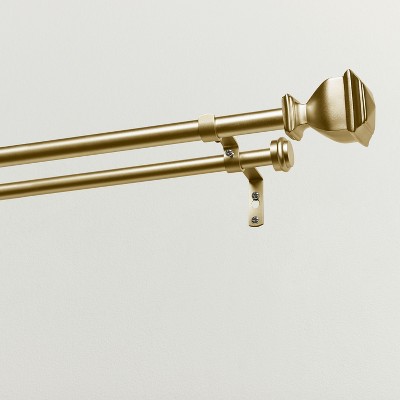Gold Adjustable Double Curtain Rod with Carved Finials, 36"-72"