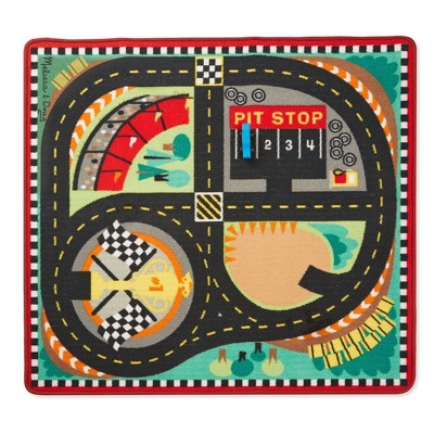 Melissa &#38; Doug Round the Speedway Race Track Rug With 4 Race Cars (39 x 36 inches)