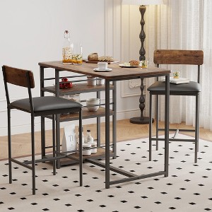 3-Piece Counter Height Dining Set - Pub Table with Storage & Upholstered Stools for Small Spaces - 1 of 4
