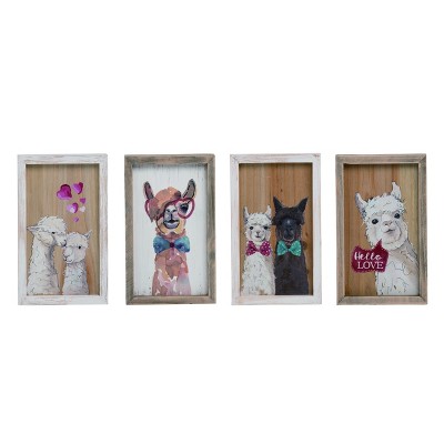 Transpac Wood 7" Multi Valentines Day Love You Llama Accent Blocks Set of 4