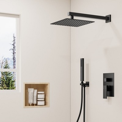 Large Matte Black Stainless Steel Square Wall Mounted Shower System