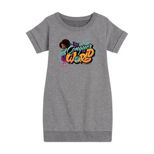 - Karma's World - Conquer The World Graphic Short Sleeve Fleece Dress - 1 of 3