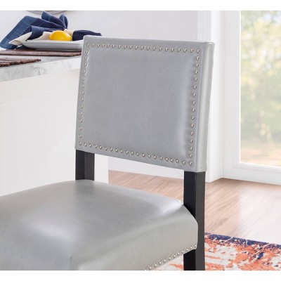 Dove Gray Faux Leather 24" Contemporary Counter Stool with Nailhead Trim