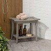 JONATHAN Y Tucker 22.1" Traditional Classic Slatted Solid Acacia Wood Indoor/Outdoor Shower Bench with Shelf and Handle - 3 of 4