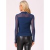 INSPIRE CHIC Women's Solid Mock Neck Mesh Sheer Long Sleeve Ruched Blouses - 3 of 4