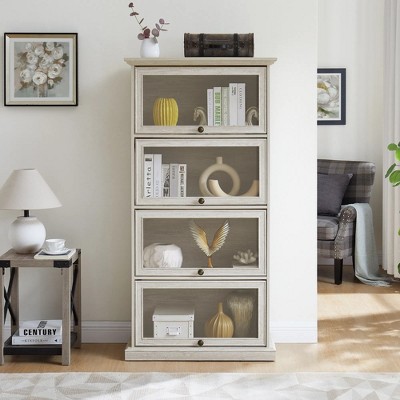 Glass Display Cabinet 4 Tier Glass Display Cabinet Storage Curio Cabinet with Flip Glass Doors