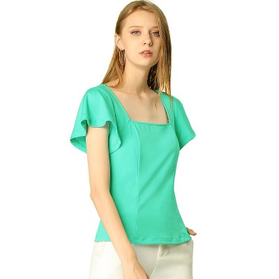 INSPIRE CHIC Women's Square Neck Flare Short Sleeve Regular Fit Blouse