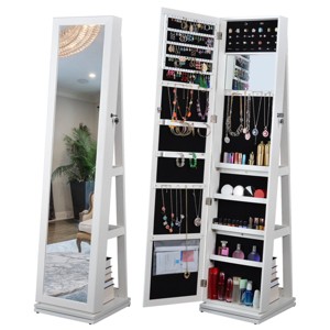 Jewelry Armoire With Full-Length Mirror, Jewelry Cabinet With 4 Lined Shelves-Cuddlewood - 1 of 4