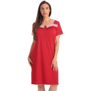 Dreamcrest Womens Nightgown with Lace Trim  Short Sleeve Sleepwear Pajamas with Stretch  Solids & Prints - 1 of 3