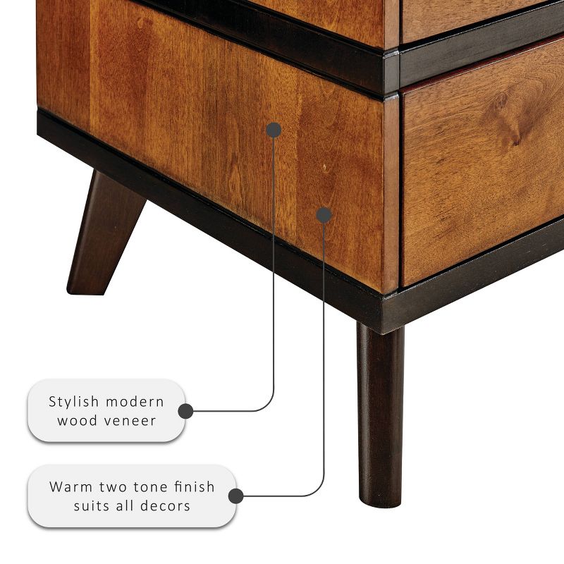 Mid-Century Modern Wood 2 Drawer Nightstand Walnut - Linon, 6 of 16