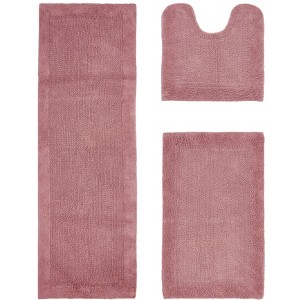 Edge Bath Rug 100% Premium Cotton Ultra-Soft Water Absorbent Tufted Solid Reversible 3 Piece Bathroom Rug Set for Machine Washable Bathmat - 1 of 4