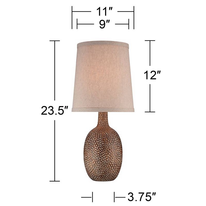 360 Lighting Chalane Rustic Accent Table Lamp 23 1/2" High Antique Bronze Hammered Texture Natural Beige Linen Shade for Bedroom Living Room Bedside, 4 of 7