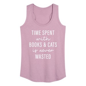 Women's - Instant Message - Time Spent With Books Cats Graphic Racerback Tank - 1 of 4