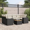 vidaXL Patio Sofa Set with Cushions Outdoor Furniture 7 Piece Poly Rattan - Black and Cream - 2 of 4