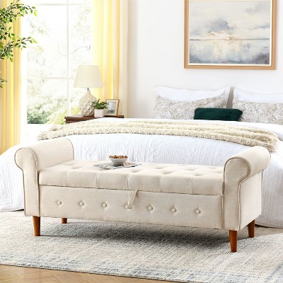 NicBex Modern 62" Wooden Storage Bench with Rolled Arms for Bedroom and Entryway