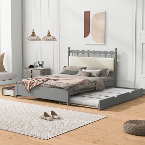 Queen Size Wooden Storage Platform Bed with 2 Big Drawers and Twin Size Trundle 4L - ModernLuxe - 1 of 4