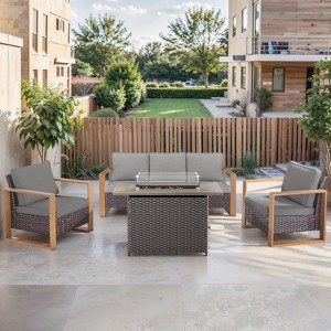 Buenhomino 4 Piece Patio Furniture Set 41in Fire Pit Table Outdoor Furniture Sets Patio Couch Outdoor Chairs 50000 BTU Propane Fire Pit - 1 of 4