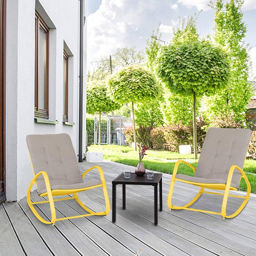 3pc Set with Patio Rocking Chairs & Metal Side Table Yellow Captiva Designs