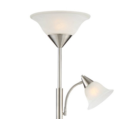 Sleek Brushed Nickel Multi-Head Torchiere Floor Lamp with Alabaster Shades