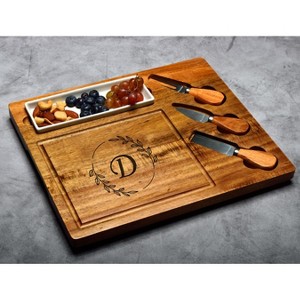 Picnic at Ascot Personalized Monogrammed Acacia Charcuterie Board Set with Ceramic Dish and Cheese Knives - 1 of 4
