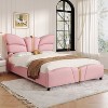 ModernLuxe Full Size Platform Bed, Upholstered PU Bed Frame with Butterfly Shaped Headboard and Footboard, Pink - 2 of 4
