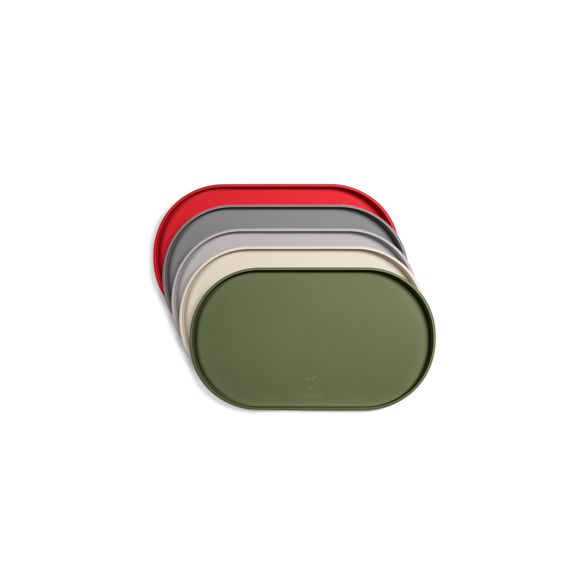 DogBuddy Oval Dog Food Mat, Large, Khaki Green
