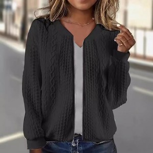 YESFASHION Womens Zip Up Jacquard Textured Jackets Sweatshirts