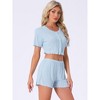 INSPIRE CHIC Women's Knit Loungewear Crop Tops with Shorts Button Down 2 Pcs Pajama Sets - 2 of 4