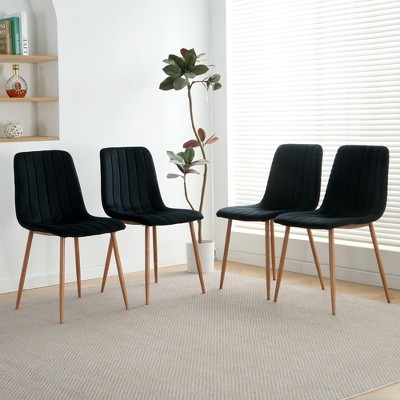 34.10"Indoor black velvet dining chair, modern kitchen dining chair with backrest, upholstered side chair  (set of 4) Black