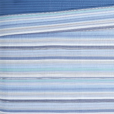 Blue and White Cotton Twin Quilt Set with Striped Design