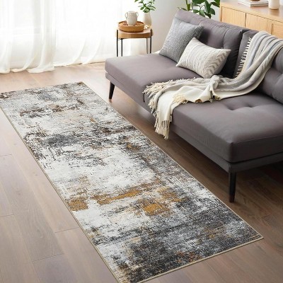Modern Abstract Pattern Machine Washable Rug, Non-Slip, Non-Shedding, Low Pile Foldable Rug for Bedroom, Living Room and Game Room