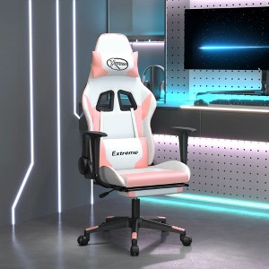 vidaXL Massage Gaming Chair with Footrest White&Pink Faux Leather - 1 of 4