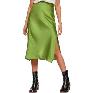 Women's Satin Midi Skirt - High Waist Slit Design with Comfortable Elastic Waistband Applegreen - 1 of 4