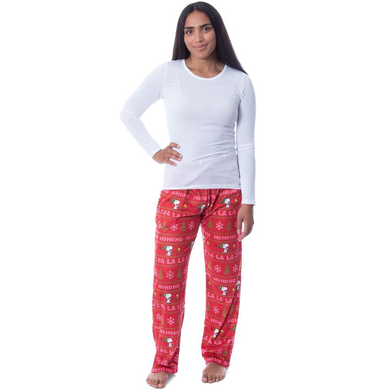 Peanuts Womens' Snoopy and Woodstock Ho Ho Ho Ugly Sweater Pajama Pants Red, 4 of 5