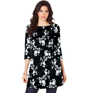 Roaman's Women's Plus Size Ultimate Boatneck Tunic With Side Slits - 1 of 4