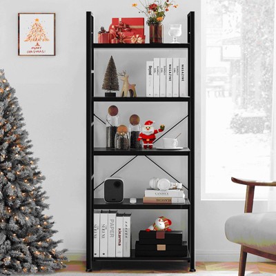 MAYEERTY 5 Tiers Bookshelf, Modern Open Bookshelf, Storage Rack Shelves in Living Room/Home/Office, Black