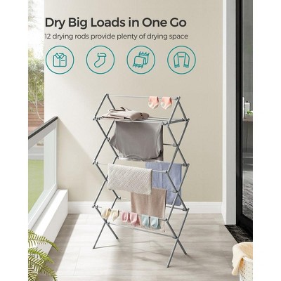 Foldable Steel Gray Clothes Drying Rack with 100 Sq Ft Surface