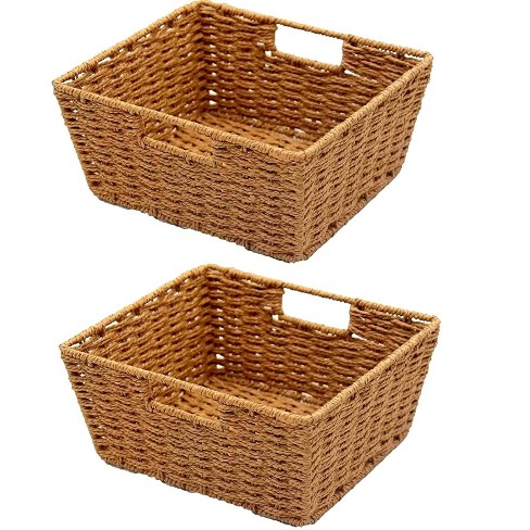 Kovot Set Of 2 Woven Wicker Storage Baskets With Built-in Carry Handles ...