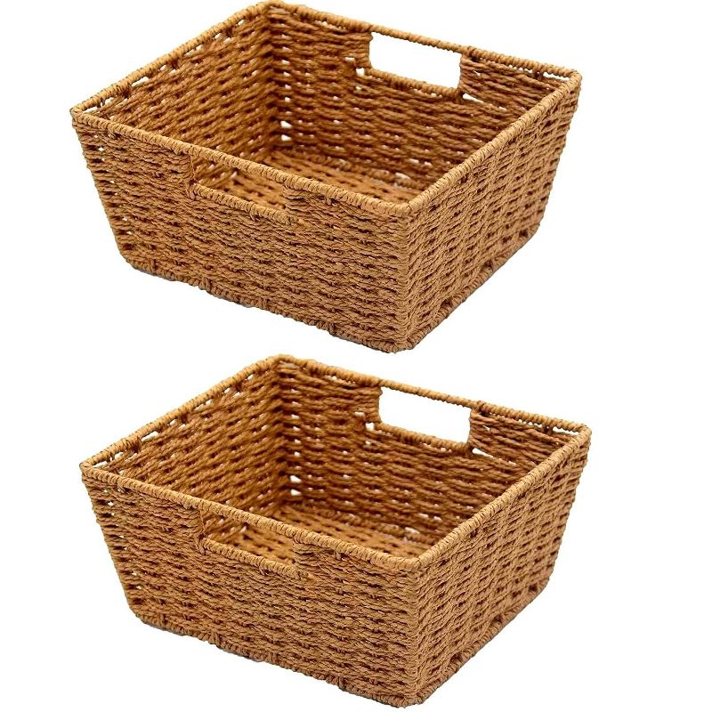 KOVOT Set of 2 Woven Wicker Storage Baskets with Built-in Carry Handles, 1 of 7
