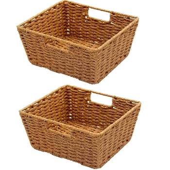 KOVOT Set of 2 Woven Wicker Storage Baskets with Built-in Carry Handles - 9.75"L x 8.5"W x 4.5"H