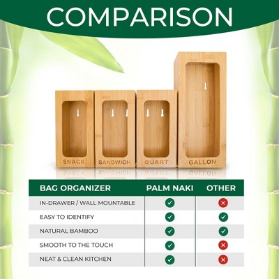 Natural Bamboo Ziplock Bag Organizer for Kitchen Drawer