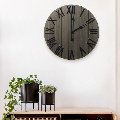 21" Rustic Gray Wood Wall Clock with Roman Numerals