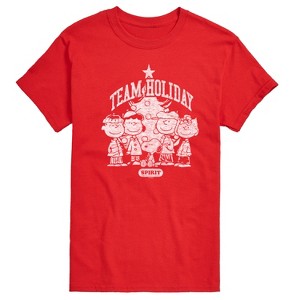 Men's - Peanuts - Snoopy Charlie Linus Sally and Lucy Team Holiday Spirit Short Sleeve Graphic T-Shirt - 1 of 4