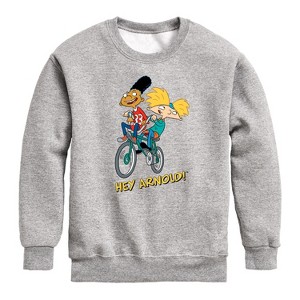 Boys' - Hey Arnold! - Arnold and Gerald on Bike Graphic Long Sleeve Fleece Sweatshirt - 1 of 4