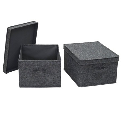 Household Essentials Set of 2 Large Storage Boxes with Lids Graphite Linen: Decorative, Stackable, Rectangle, Spot Clean