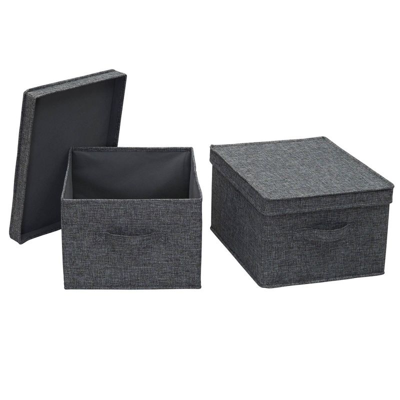 Household Essentials Set of 2 Large Storage Boxes with Lids Graphite Linen, 1 of 10