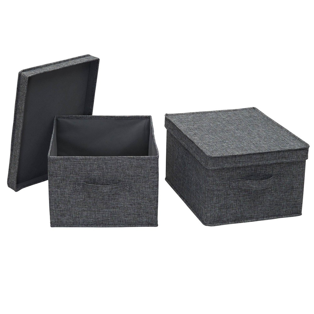 Photos - Clothes Drawer Organiser Household Essentials Set of 2 Large Storage Boxes with Lids Graphite Linen