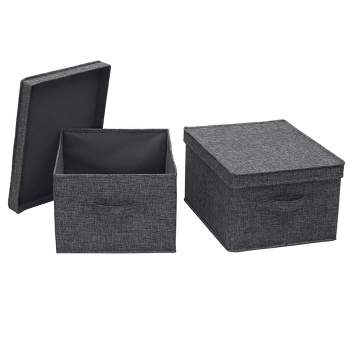 Household Essentials Set of 2 Large Storage Boxes with Lids Graphite Linen