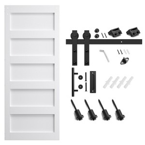 SMARTSTANDARD 84 in. Height White Barn Door with 5FT Sliding Door Hardware Kit & Handle - Predrilled, Water-Proof, Ready to Assemble, 5-Panel - 1 of 1